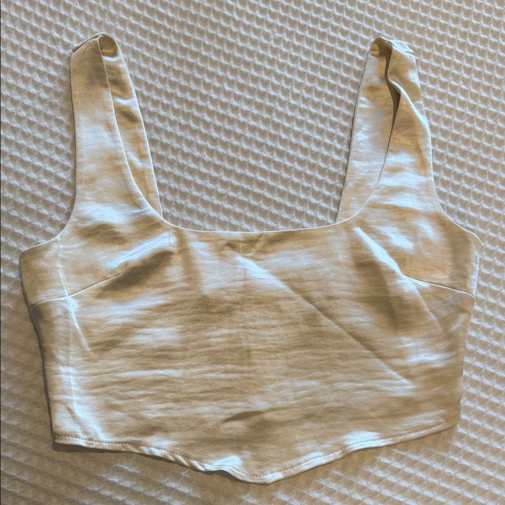 Forever 21 Women's Cream Satin Sleeveless Crop Top